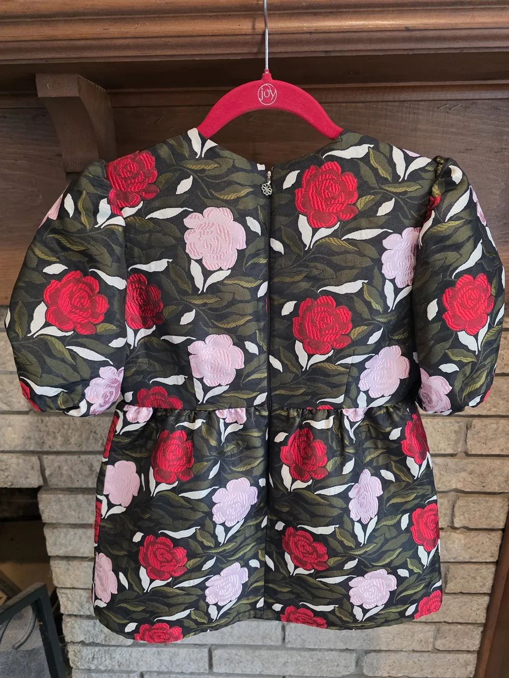 kate spade Olive Floral Puff-Sleeve Blouse with Red & Pink Roses